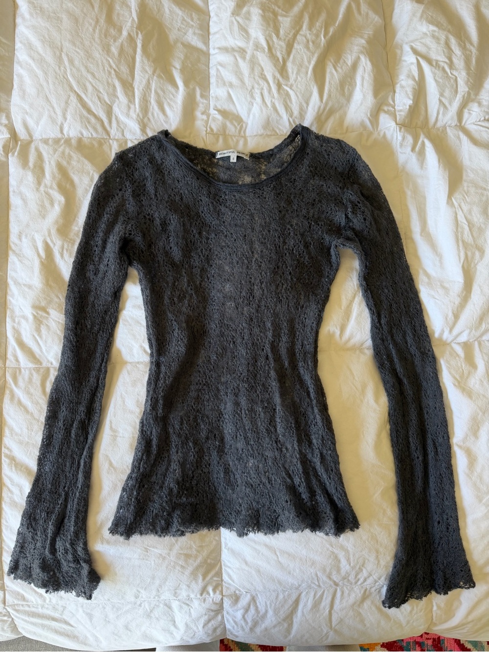 Beautiful People Sheer Grey Long Sleeve Lightweight Knit Top